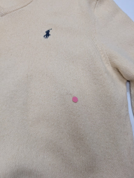 Pull Polo Ralph Lauren Col V 100% Laine d'Agneau Crème - Taille L