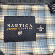 Chemise Nautica Bleu Carreaux 100% Coton Logo Métal Taille L manches courtes