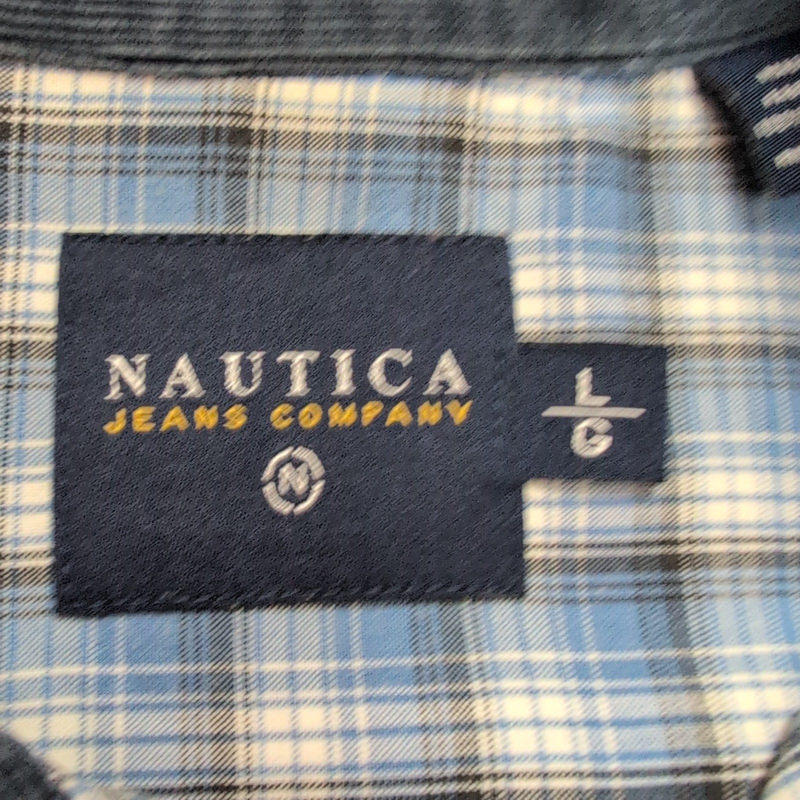 Chemise Nautica Bleu Carreaux 100% Coton Logo Métal Taille L manches courtes