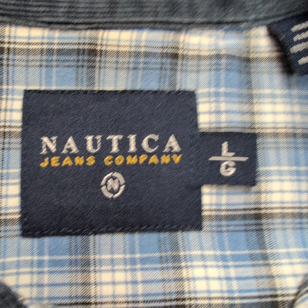Chemise Nautica Bleu Carreaux 100% Coton Logo Métal Taille L manches courtes