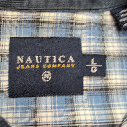 Chemise Nautica Bleu Carreaux 100% Coton Logo Métal Taille L manches courtes