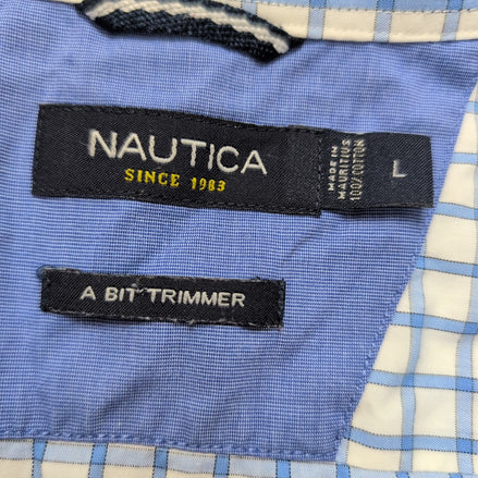 Chemise Nautica L Bleu Carreaux 100% Coton A Bit Trimmer Manches Longues