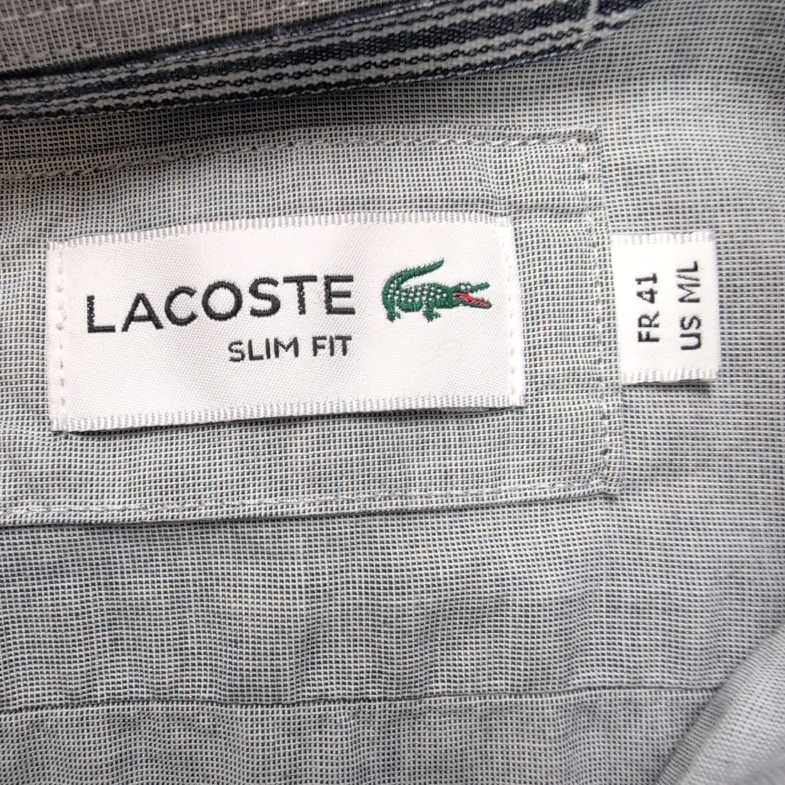 Chemise LACOSTE Homme M Grise Coupe Slim Fit Manches Courtes Poche