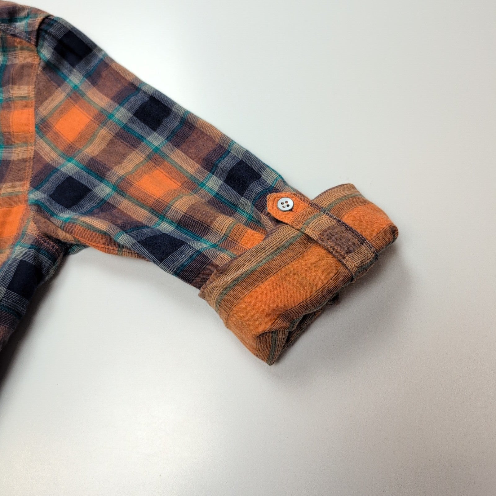 Chemise Epic Threads XL Junior carreaux orange bleu coton double épaisseur