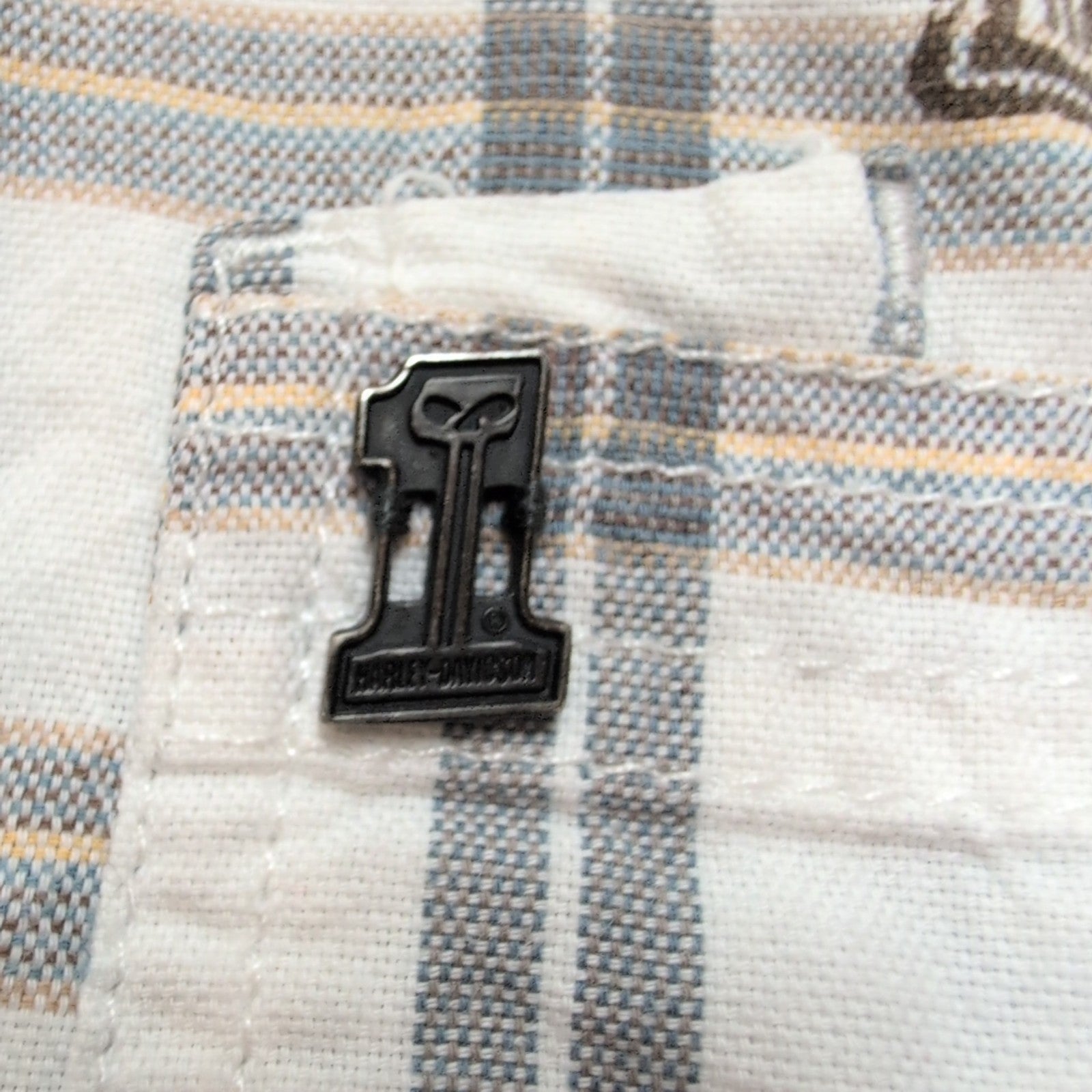 Chemise Harley Davidson L Carreaux Gris Blanc Tête de Mort manches courtes