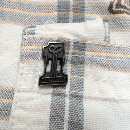 Chemise Harley Davidson L Carreaux Gris Blanc Tête de Mort manches courtes
