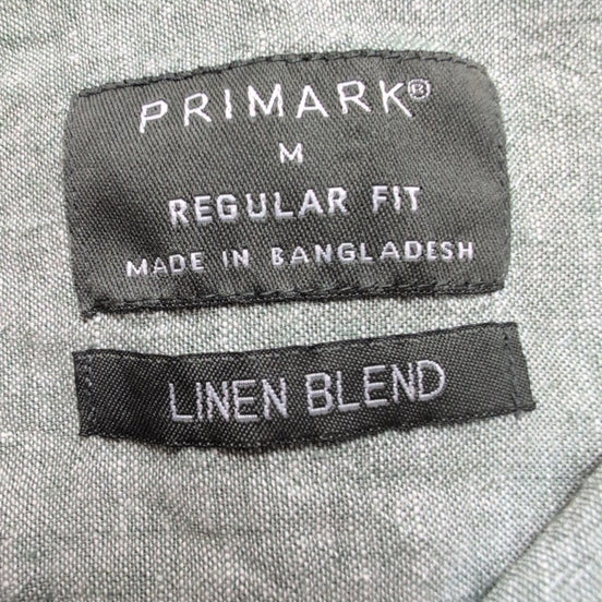 Chemise Primark 100% Lin Vert Kaki Clair Manches Courtes Taille M