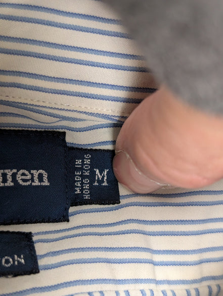 Chemise Polo Ralph Lauren Shirt M L Blake Double Rayures Bleu Button Down Logo