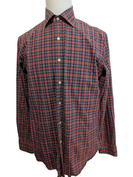 Chemise Polo Ralph Lauren Regent Custom Fit Rouge à carreaux Taille L Sans Logo