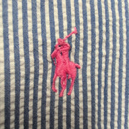 Chemise Ralph Lauren XL Manches Courtes Bleue Rayures Logo Rose Coton