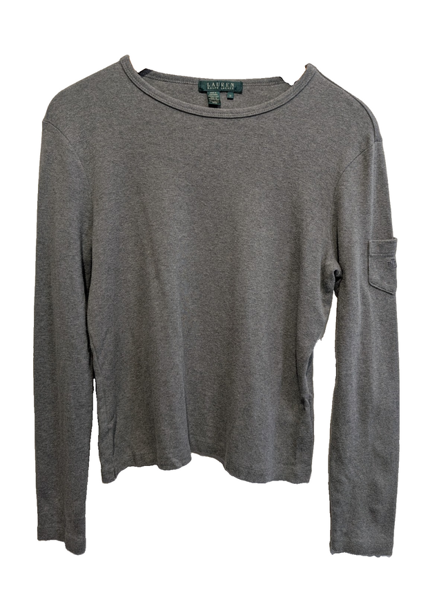Pull LAUREN Ralph Lauren M gris coton Made in USA logo RL manches longues 