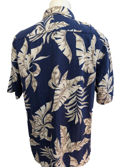 Chemise Hawaïenne VINTAGE SILK Marine & Blanc Cassé - Taille M