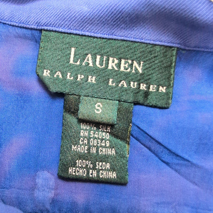 Chemise Lauren Ralph Lauren Femme S Soie Bleu Logo Écusson Doré Poche