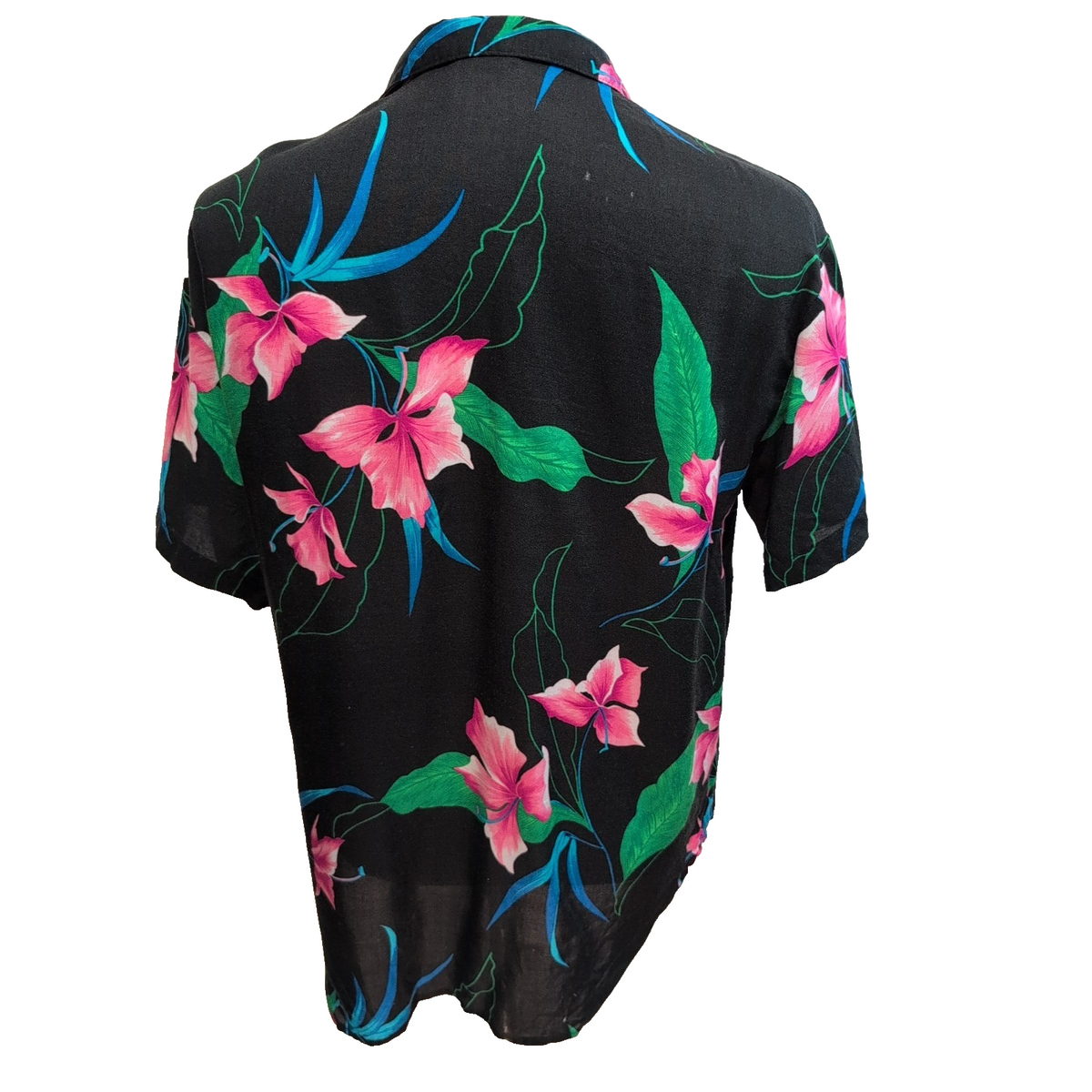 Chemise Hawaïenne The Hawaiian USA Rayonne Noir Fleurie Taille M manches courtes