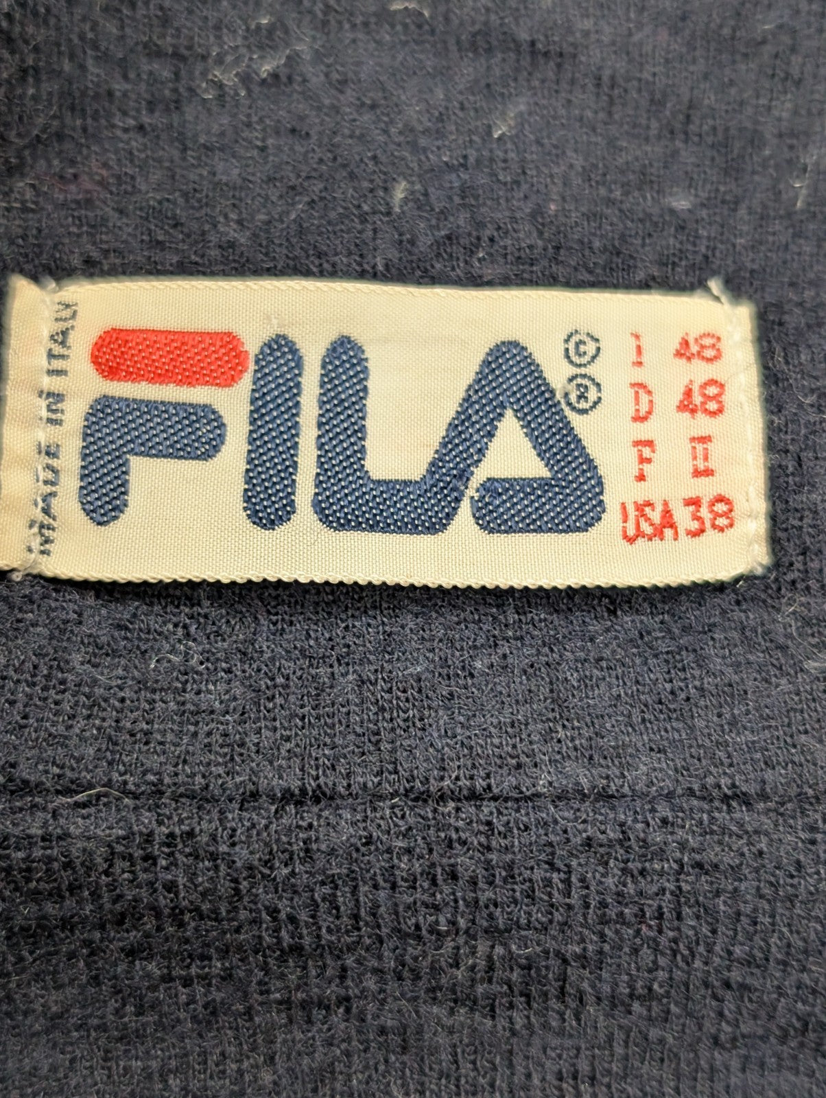 Pull Fila Vintage Femme Bleu Marine Col Zippé Toucher Cachemire - Taille 38