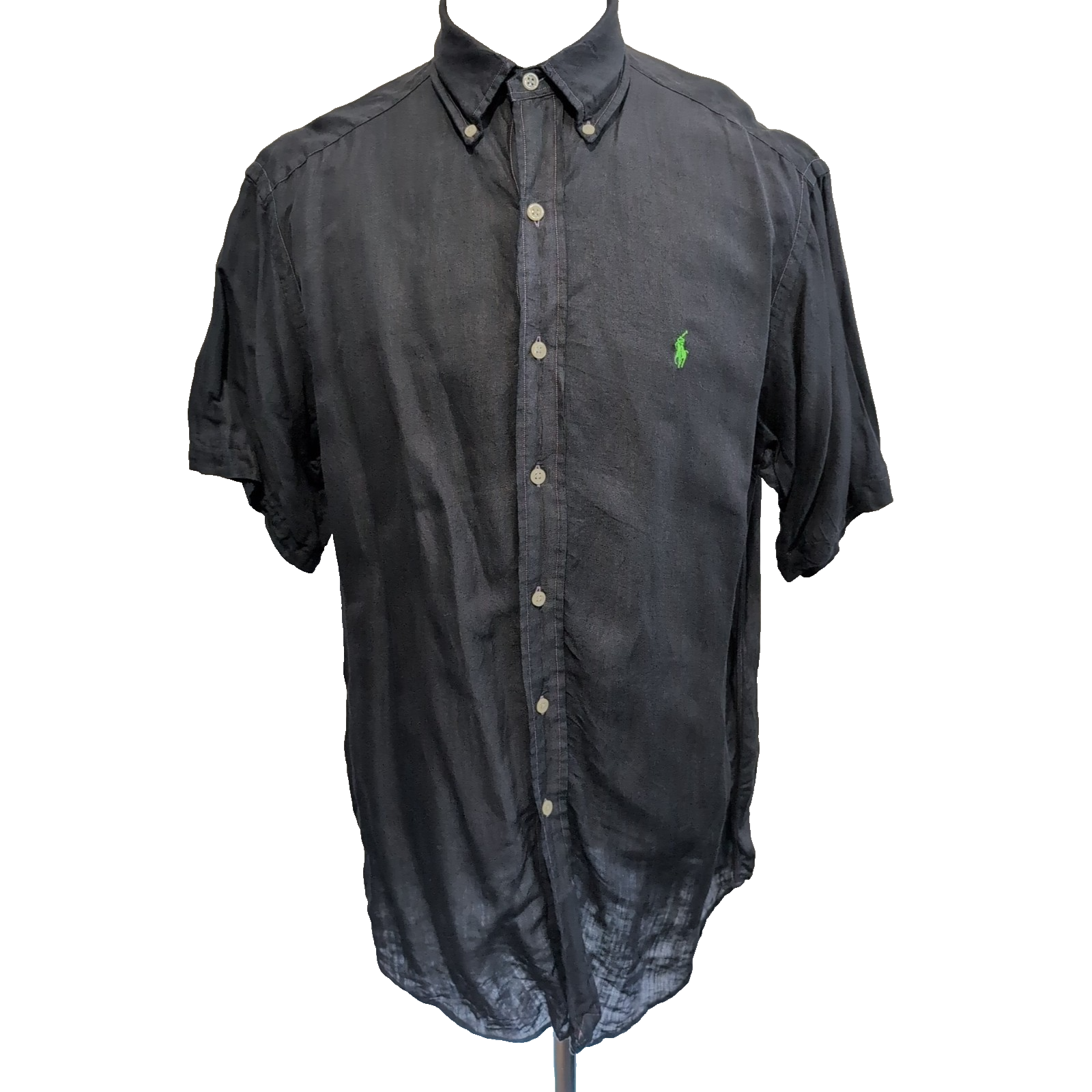 Chemise Ralph Lauren M Lin Soie Gris Anthracite Logo Vert Classic Fit