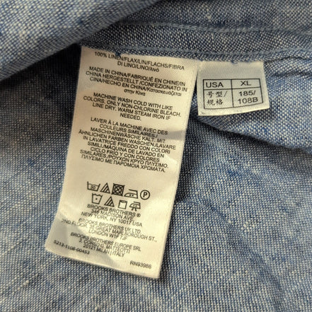 Chemise Brooks Brothers XL 100% Lin Bleu Motifs Manches courtes Poche