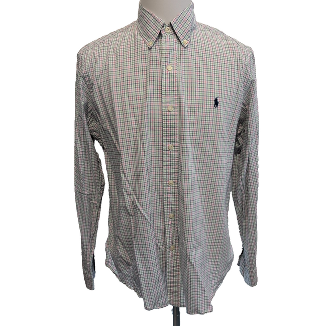 Chemise Ralph Lauren Taille L Carreaux Rose Vert Bleu 100% Coton Logo Bleu Marin