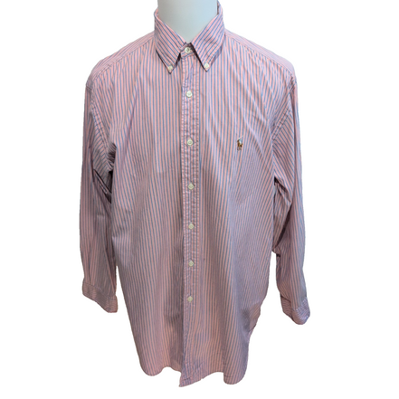 Chemise Ralph Lauren Yarmouth XL rose rayures logo marron coton