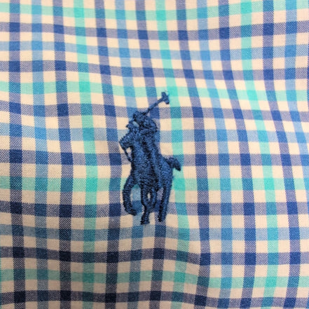Chemise Ralph Lauren Custom Stretch L Bleu Turquoise Carreaux Logo Bleu