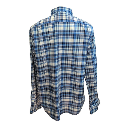 Chemise Nautica XL Bleu Blanc Carreaux Stretch Classic Fit manches longues