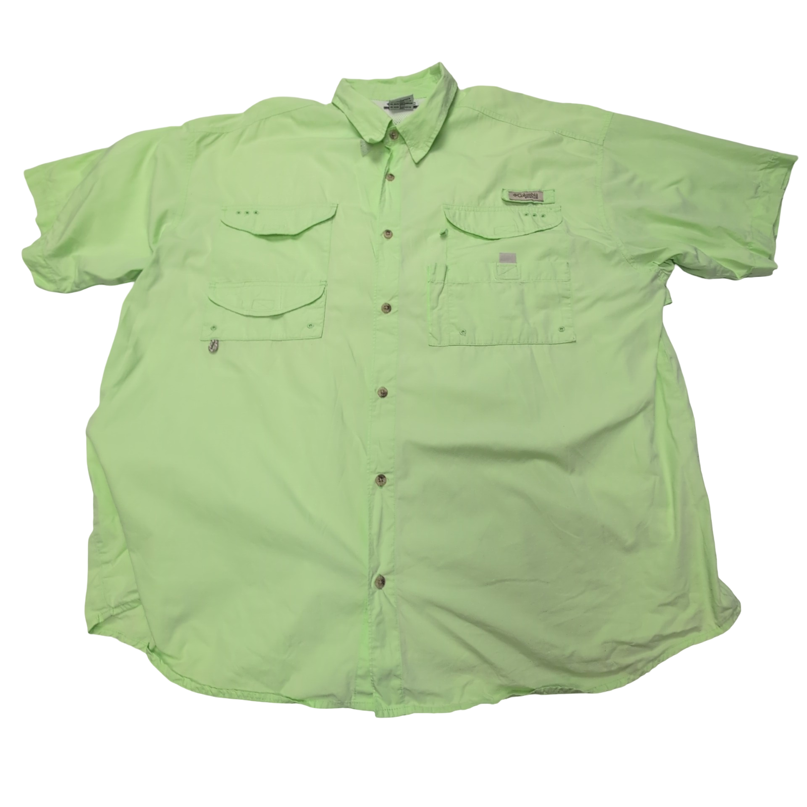 Chemise Columbia PFG verte uni manches courtes taille XXL #120e