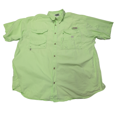 Chemise Columbia PFG verte uni manches courtes taille XXL #120e