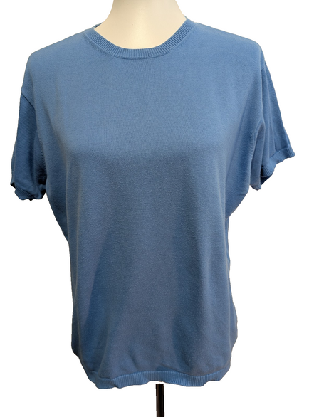 Pull Tommy Hilfiger Femme Manches Courtes Bleu Ciel 100% Coton Taille M