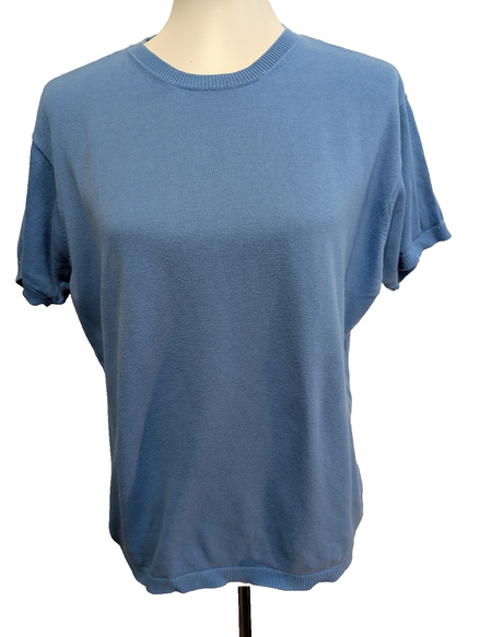 Pull Tommy Hilfiger Femme Manches Courtes Bleu Ciel 100% Coton Taille M