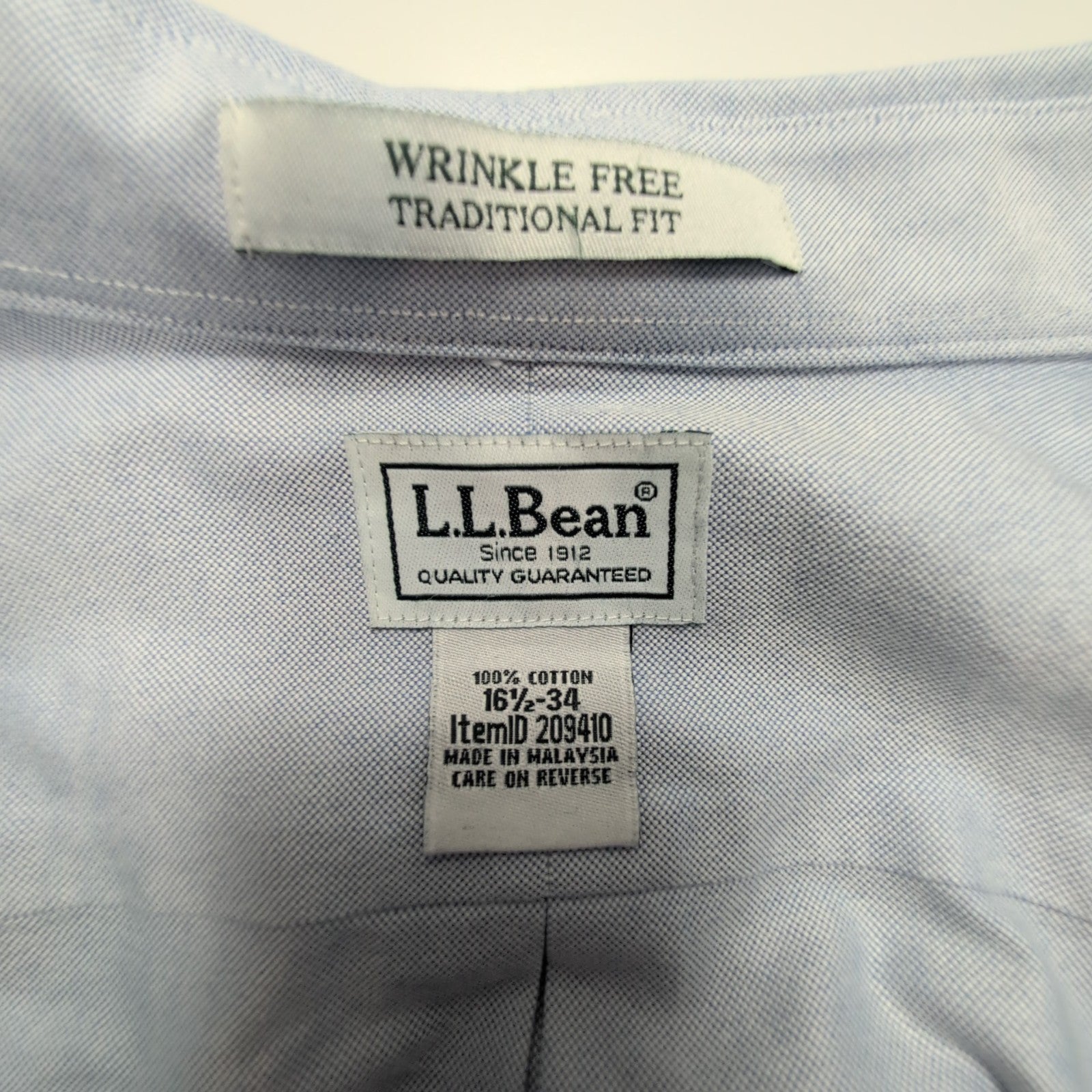 Chemise L.L. Bean bleu uni taille L/XL #162e