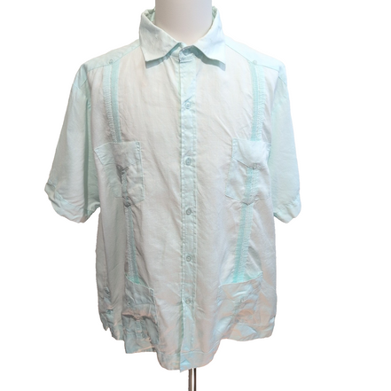 Chemise Mojito Cuba Panama Lin Vert Pâle 4 Poches Taille 3XL manches courtes