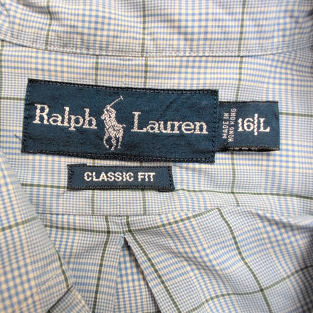 Chemise Ralph Lauren L Bleue Verte Carreaux Logo Vert Manches Longues