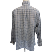 Chemise Brooks Brothers L Bleu Carreaux 100% Irish Linen Lin Made Hong Kong