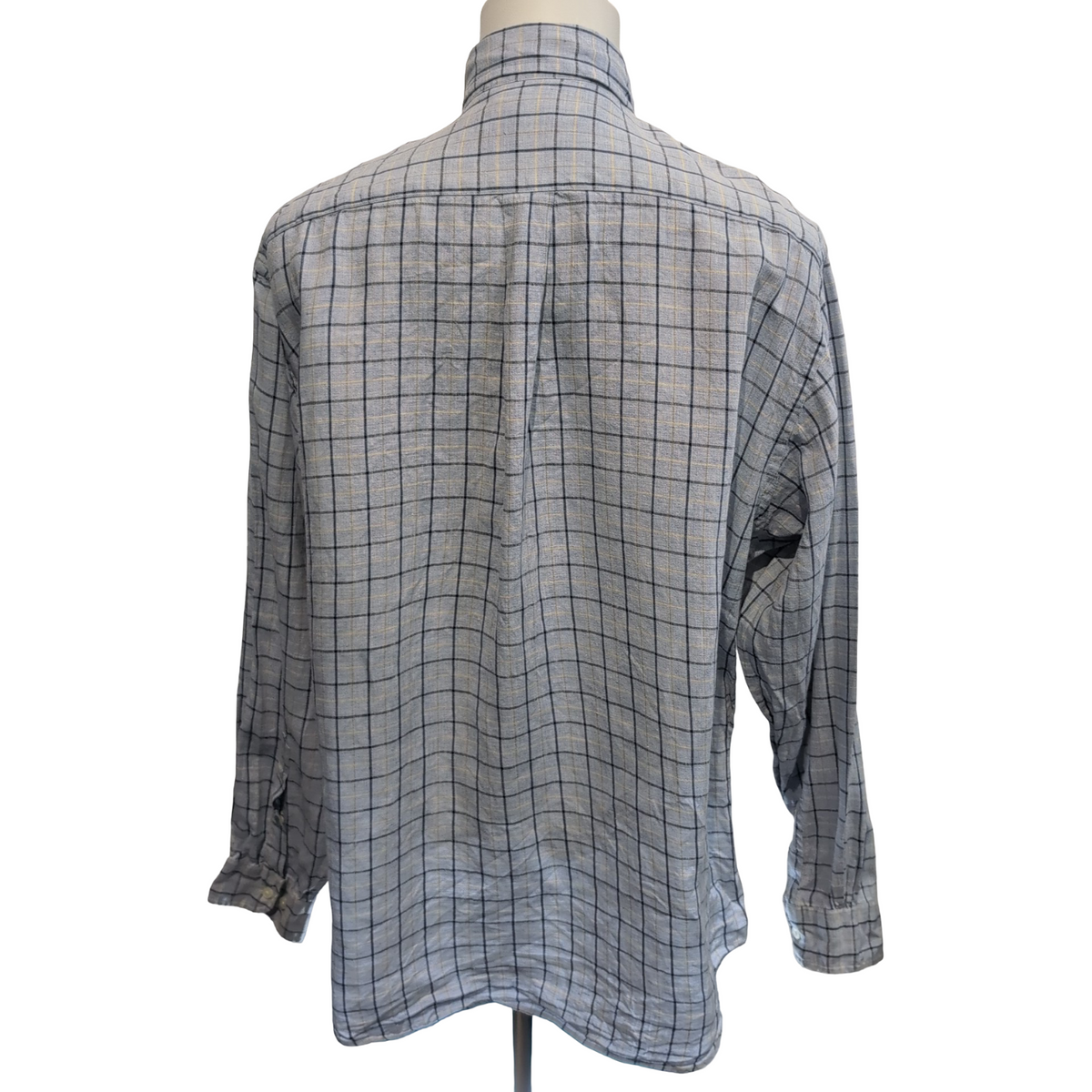 Chemise Brooks Brothers L Bleu Carreaux 100% Irish Linen Lin Made Hong Kong