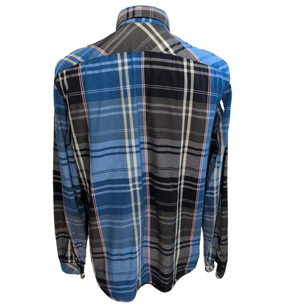 Chemise Lacoste Live L 43 Bleu Noir Blanc Carreaux Logo Poche manches longues