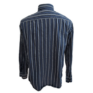Chemise J. Ferrar L XL Bleu Noir Rayures Poche Manches Longues Coton