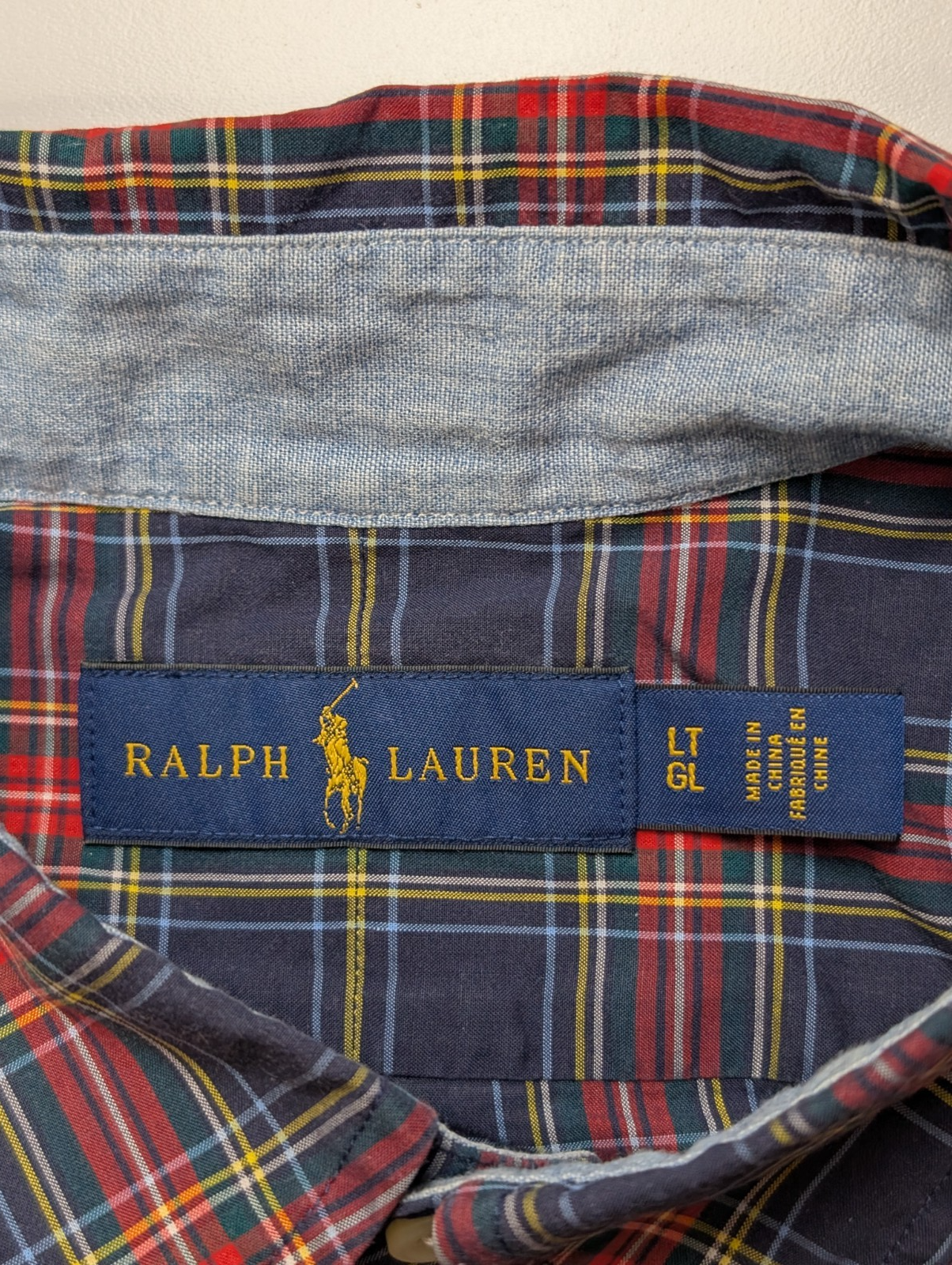 Chemise Ralph Lauren Taille L Carreaux Rouge Bleu Logo Jaune - Excellent État
