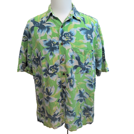 Chemise Hawaïenne Nautica 55% Lin 45% Rayonne Verte Taille L manches courtes