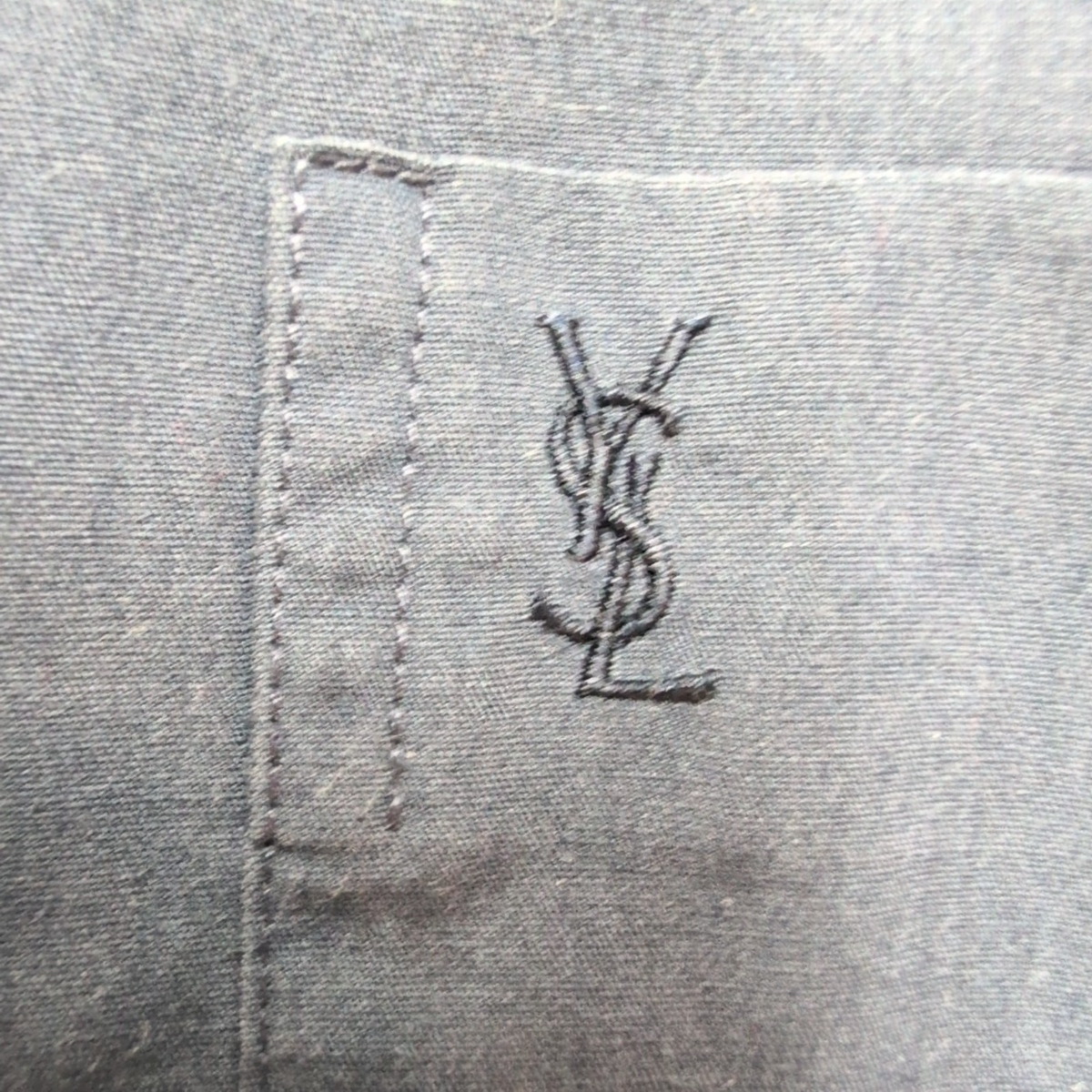 Chemise YVES SAINT LAURENT XL Bleu Marine Unie Manches Courtes Logo Brodé