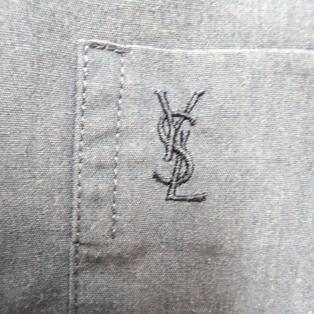 Chemise YVES SAINT LAURENT XL Bleu Marine Unie Manches Courtes Logo Brodé