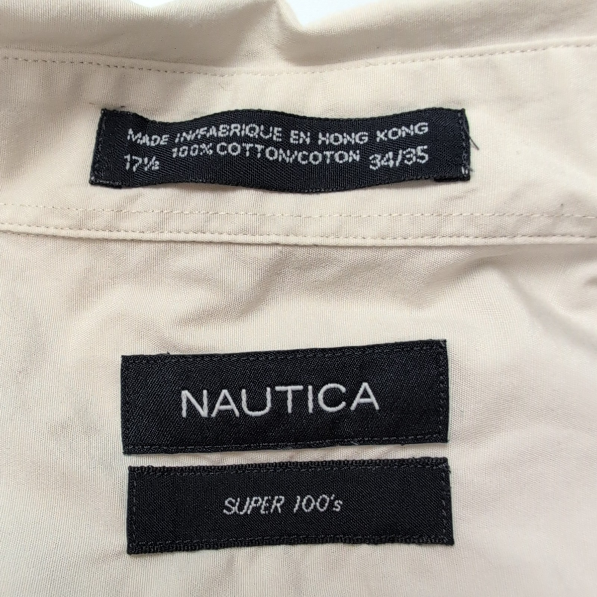 Chemise Nautica XL XXL Crème 100's Coton Hong Kong Poche Unie manches longues