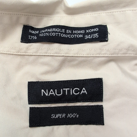 Chemise Nautica XL XXL Crème 100's Coton Hong Kong Poche Unie manches longues