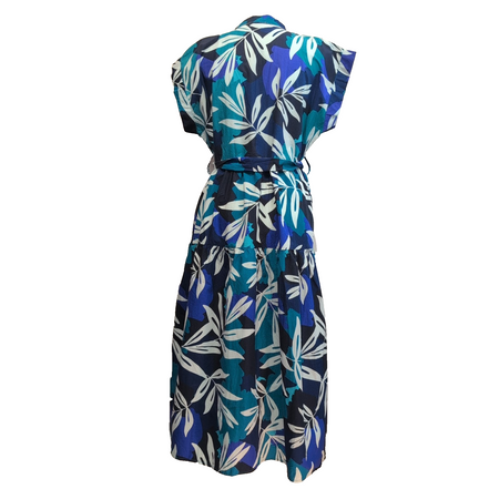 Robe Luk Ap TU Longue Coton Bleu L/XL Feuillage Ceinture Neuve Étiquette