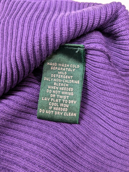 Pull LAUREN Ralph Lauren S violet 100% soie col à volants maille côtelée