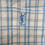 Chemise YVES SAINT LAURENT M Blanche Carreaux Bleus Manches Courtes