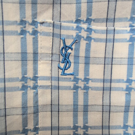 Chemise YVES SAINT LAURENT M Blanche Carreaux Bleus Manches Courtes