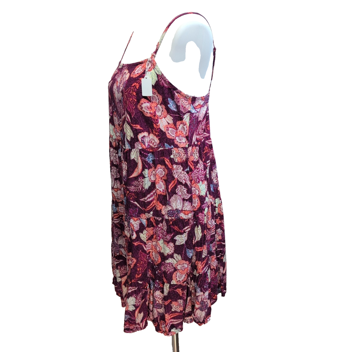 Robe d'été M Viscose Fleurie Violet Rose Fine Bretelle Poches Bohème