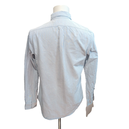 Chemise Ralph Lauren S Oxford Bleu Rayures Logo Marron Coton Poche Classique