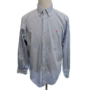 Chemise Ralph Lauren L Classic Fit Bleu Rayures Logo Rose Coton
