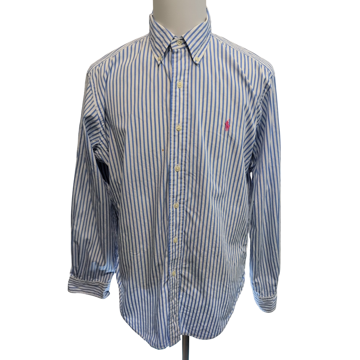 Chemise Ralph Lauren L Classic Fit Bleu Rayures Logo Rose Coton